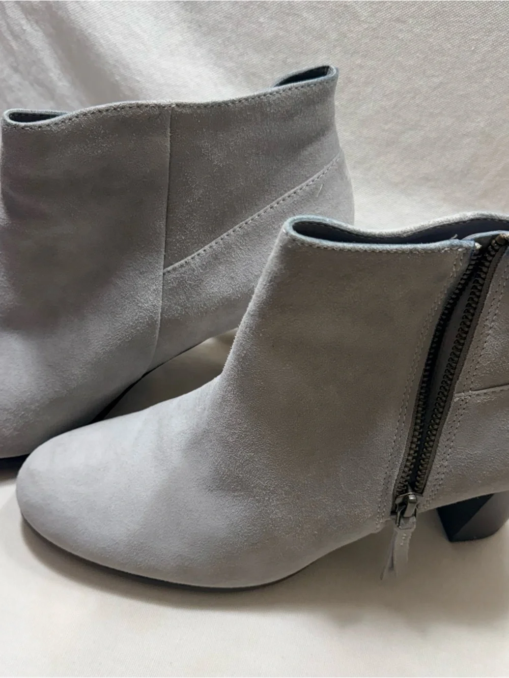 Cole Haan Light Gray Suede Ankle Booties with Side Zip